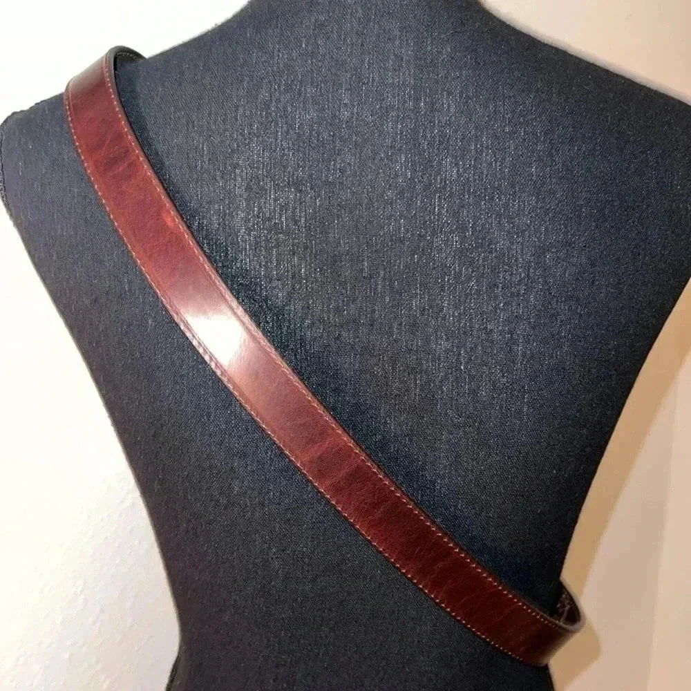 Men’s Brown Leather Braided Solid Belt with Solid Brass Buckle Size 42